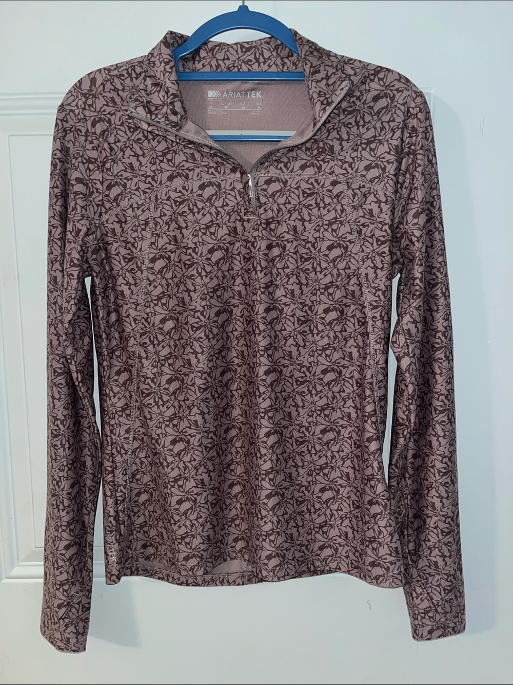 Ariat Tek Women's Long Sleeve Quarter-Zip Top in Mauve Floral sz M